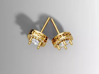 Classic Round Halo Stud Earring Pave Jewelry CAD 3D print model