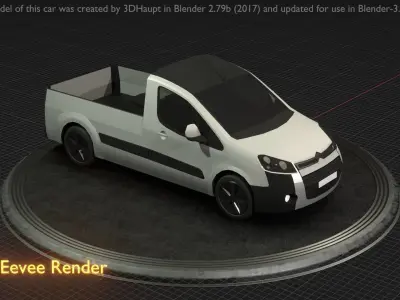 City Car 26 Utility Vehicles Van Pickup 1500 Type-D white  Low-poly 3D model