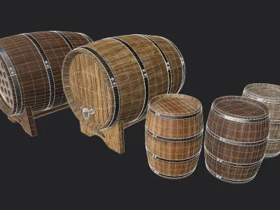 Old Decorative Wine Barrels PBR Low-poly 3D model