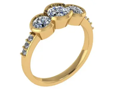 trinity bezel 3 stone ring with pave on shank  3D print model