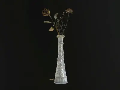 Dead Flowers in Vintage Milk Glass Vase 3D model