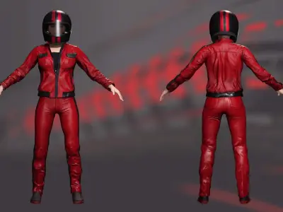 Realistic Biker Model with Helmet and Racing Gear Low-poly 3D model