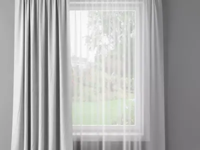 Realistic Curtain set room with curtains and wooden floor Low-poly 3D model