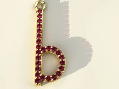 Lower Case B Diamond Pendant Gold Silver Platinum Luxury Jewelry 3D print model