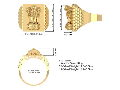 India Ashoka Gents Ring 3D print model