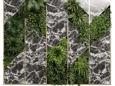 Vertical Wall Garden With marble and metal frame  Low-poly 3D model