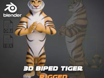 Biped Tiger Rigged Low-poly 3D model