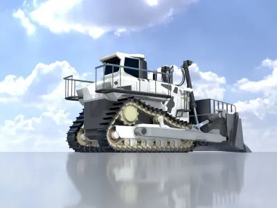 Hydraulic bulldozer tracked construction site vehicle white Low-poly 3D model