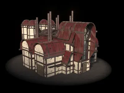 Steampunk Factory 3 types Free low-poly 3D model