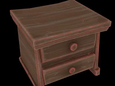 Bedside table low-poly 3D model PBR Game ready For Unreal Engine Low-poly 3D model