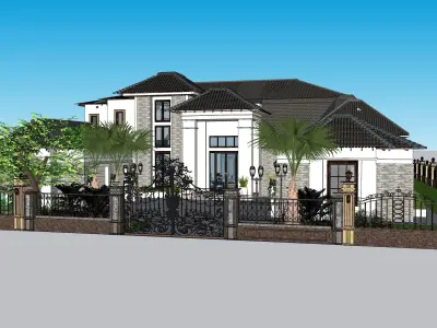 Two story double car garage 3D model