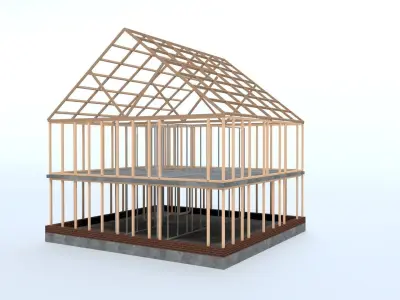 Construction Site House Frame Low Poly Low-poly 3D model