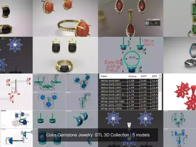 Color Gemstone Jewelry  STL 3D Collection 3D Model Pack