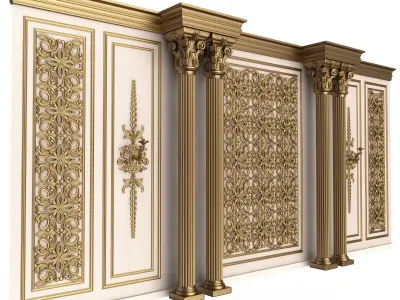 Boiserie Classic Wall with Mouldings 013 White Low-poly 3D model