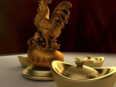 Chinese gold ingot Low-poly 3D model