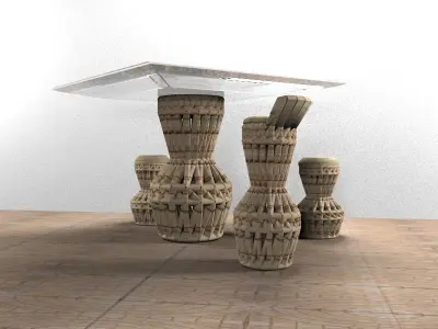 glass table wit bamboo chair 3D model