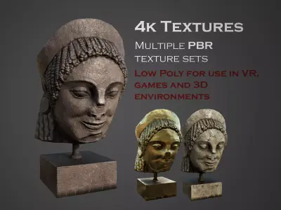 Head of a Greek Kore  Low-poly 3D model