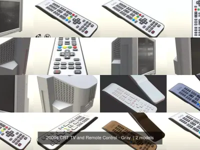 2000s CRT TV and Remote Control - Gray  3D Model Collection