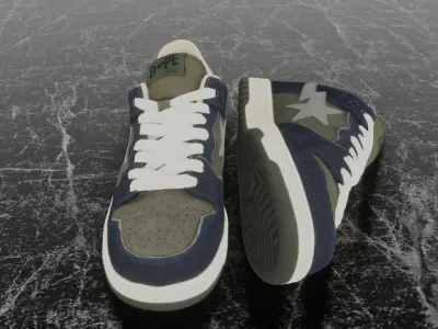 BAPE SK8 STA LOW - NAVY - KHAKI 3D SHOES Low-poly 3D model