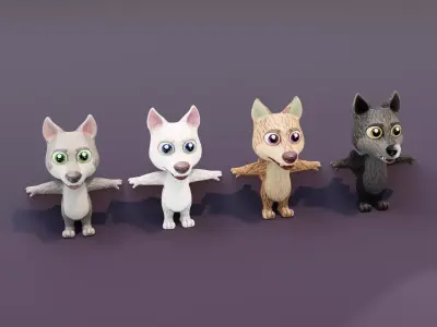 Cartoon Wolf Rigged 3D Models Low-poly 3D model