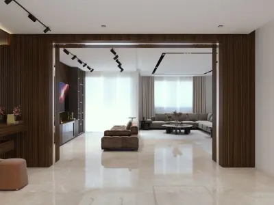 Living Room and Kitchen with BEDROOM  3D model