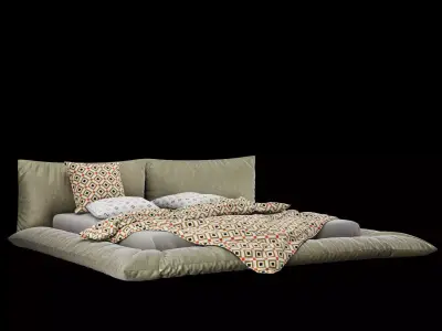  Bed with pillows and blanket 4 models of bed set 8 3D Model Collection