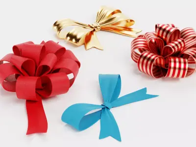 Ribbon Bow Collection - 4 Decorative Gift Wrapping Ornaments 3D model