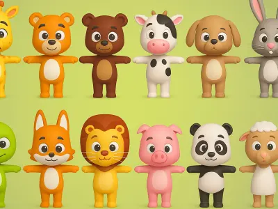 Cartoon Animal Character Cute Pack 001 Low-poly 3D model