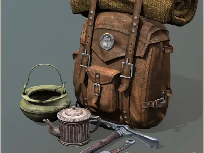 Survival Old Backpack Low-poly 3D model