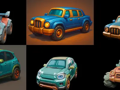 Stylized Car Advanced model bundle 8 pack 100 glb 3D model