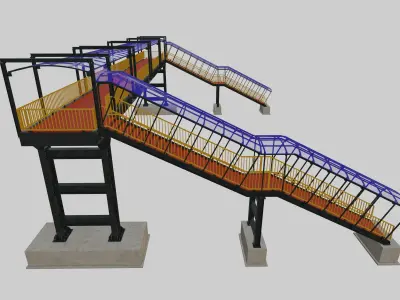 Steel Pedestrian Bridge - Two Columns - Straight Close Type-2 3D model