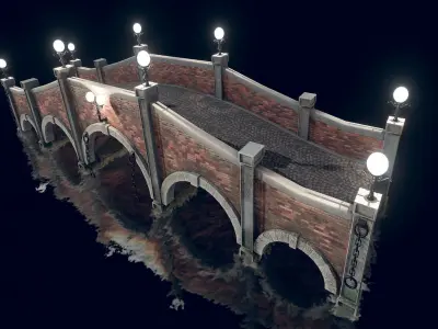 Bridge 5 with lights Low-poly 3D model
