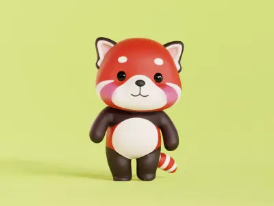 Red Panda Character Cartoon Chibi Kawaii  Rigged Animated  Low-poly 3D model
