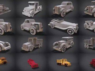 Wooden Car Collection 3D Model Pack