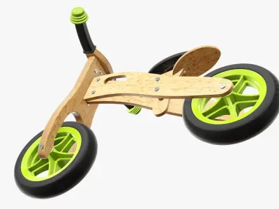 Balance bike for kids wooden v2 3D model