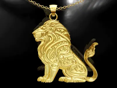 Lion statue gold pendant jewelry 3D print model