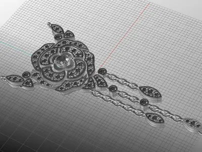 Camelia Pendant necklace like with stones 3D print model