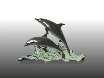 Dolphin two dolphins on rock 3D print model