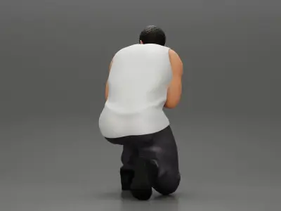 Gangster in pants sitting and holding a gun hides behind the car 3D print model