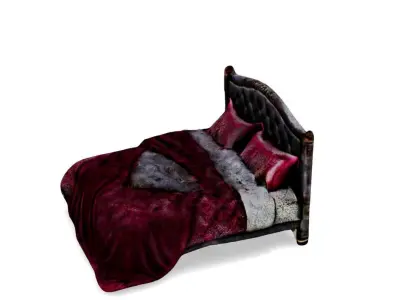 Velvet Dreams Luxurious Baroque-Style Bed 3D model