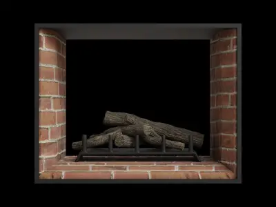 Fire Place With Wood Logs Low-poly 3D model
