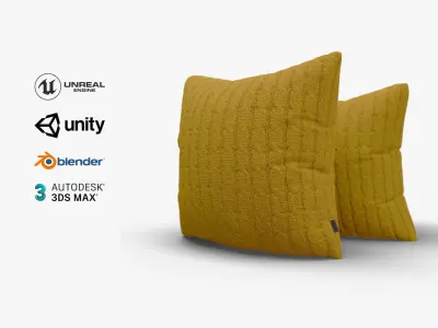 Knitted Mustard Cushion with Chain Pattern Low-poly 3D model