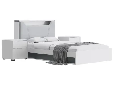 Gray Faux Leather Upholstered Bed 3D model