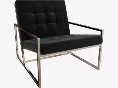 Modern Luxury Chair - Silver Metal  and Black Leather 3D model