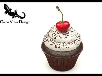 Cupcake with chocolate and cherry 3D model