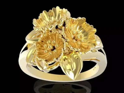Womens Chrysanthemum Flower Gold Ring 3D Model    633 3D print model