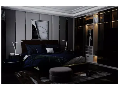 Indulge in Dark Luxury with This 3D Bedroom Model 3D model
