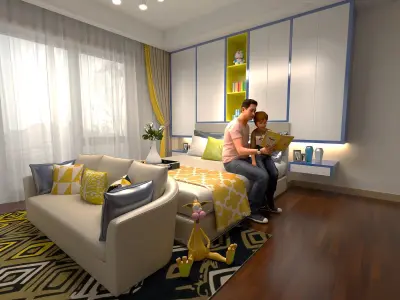 Modern Double children Bedroom 3D Model 3D model