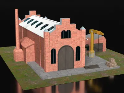 Train Station and Factory Game Assets Free low-poly 3D model