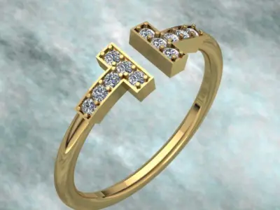 Tiffany Style Golden Diamond Wire Ring 3D print model